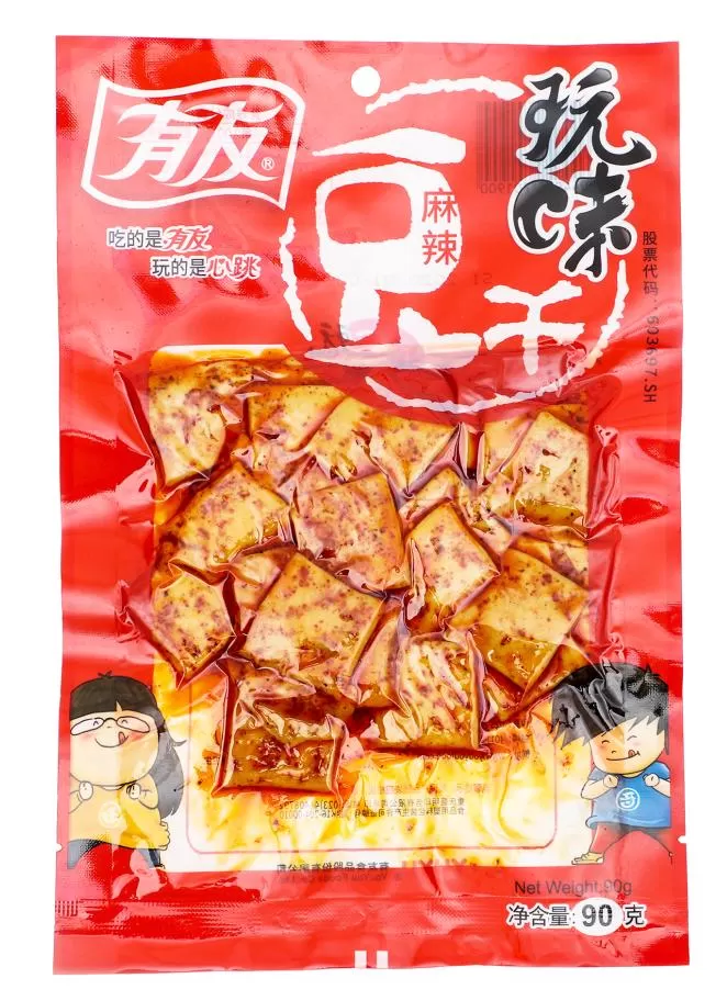 Spicy Pickled Pepper Dried Tofu 90g Youyou Dougan Snack, Ready-to-Eat Soy Snack for Office, Travel and Beer Pairing
