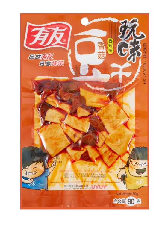 Spicy Pickled Pepper Dried Tofu 90g Youyou Dougan Snack, Ready-to-Eat Soy Snack for Office, Travel and Beer Pairing