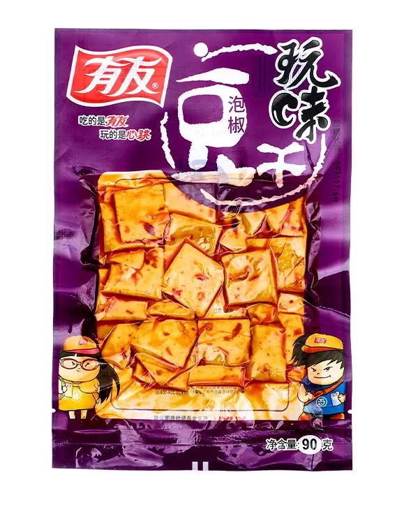 Spicy Pickled Pepper Dried Tofu 90g Youyou Dougan Snack, Ready-to-Eat Soy Snack 